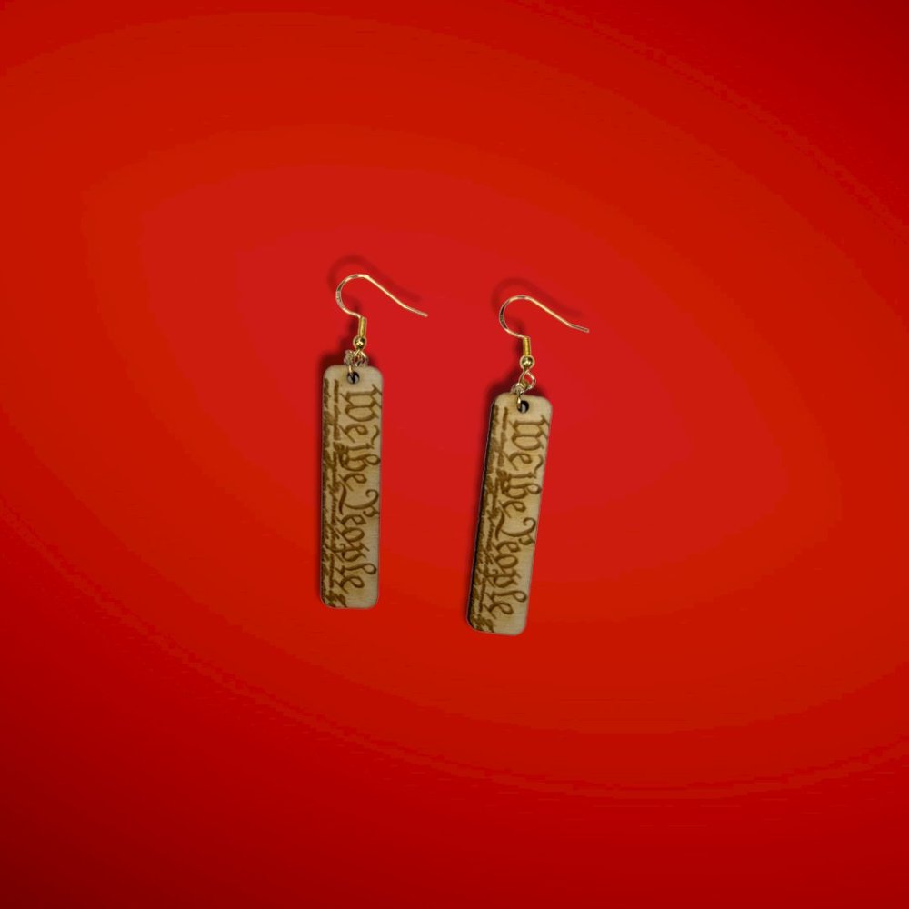 We The People - Wood Dangling Earrings